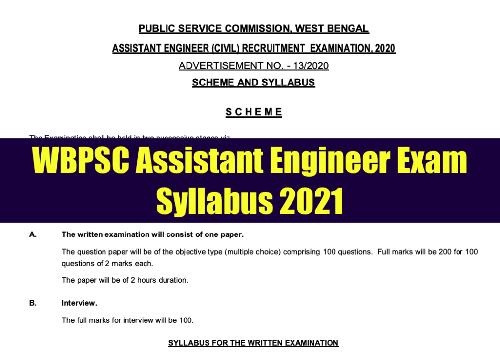 WBPSC Assistant Engineer Syllabus 2023 (PDF) AE Exam Pattern